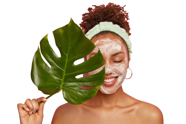 portrait-happy-african-american-woman-covers-half-face-with-green-leaf-cleans-face-washes-with-bubble-soap-stands-topless-cares-aboout-her-beauty-body-compressed-removebg-preview